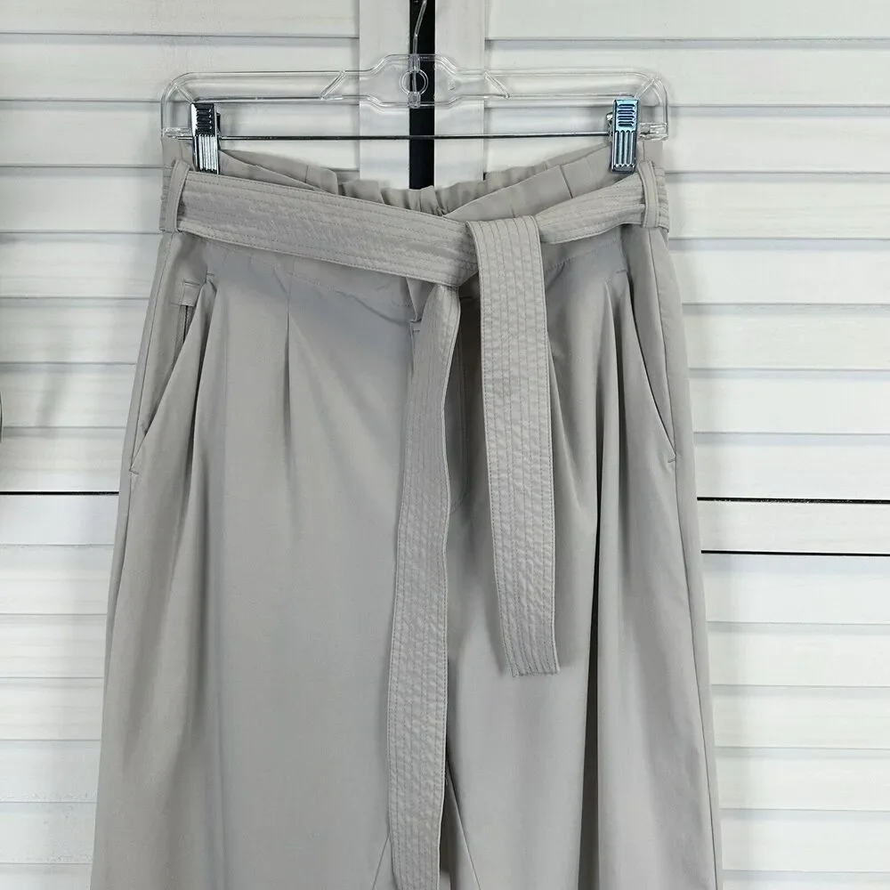 Athleta Skyline II Pants‎ Abalone Gray Taupe Pleated Tie Waist Taper Size 6